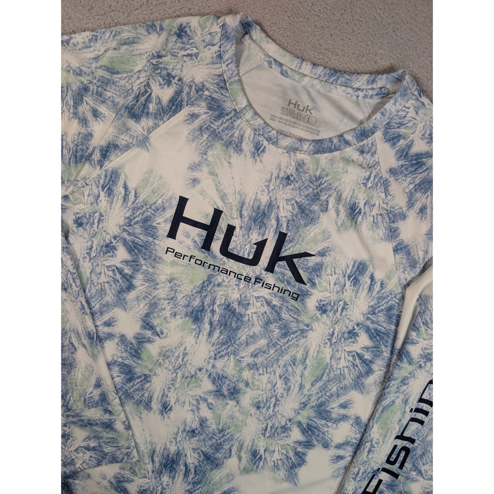 Huk Performance Fishing Mens Large Blue White Long Sleeve Shirt H6120173-100